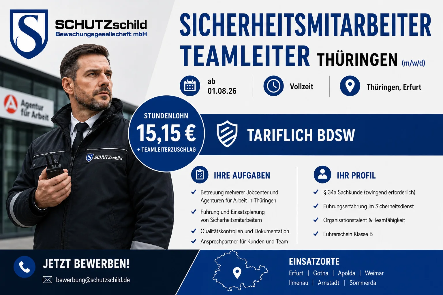 Sicherheitsdienst (m/w/d) Teamleiter Objektschutz (m/w/d) – Erfurt Agentur für Arbeit / Jobcenter Thüringen