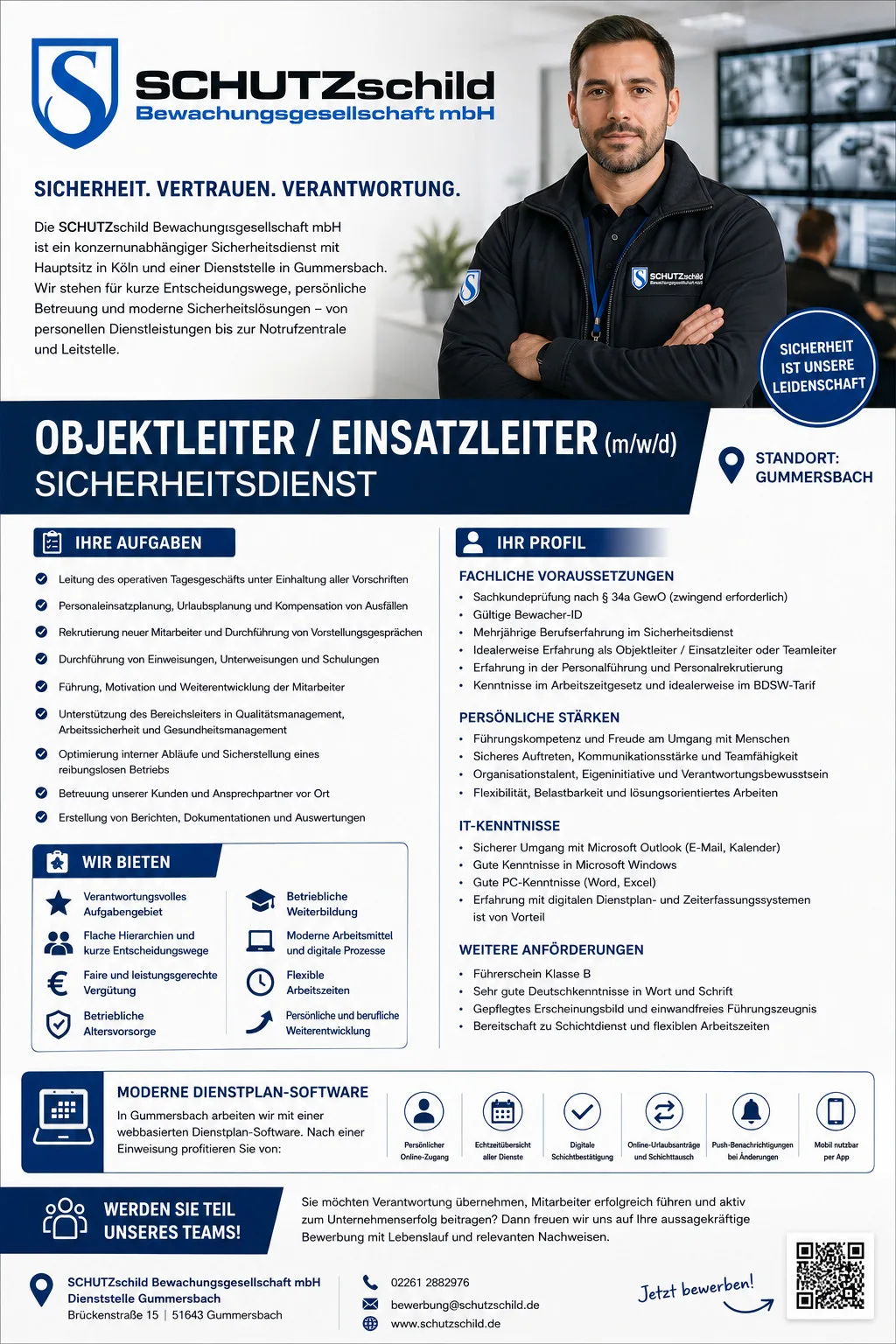 Sachkundeprüfung § 34a, Bewacher-ID, Objektleiter, Einsatzleiter, Personalführung, Personalrekrutierung, Microsoft Outlook, Windows, PC-Kenntnisse