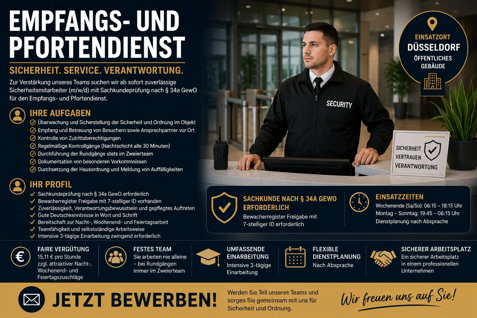 Sicherheitsmitarbeiter (m/w/d) für den Empfangs- und Pfortendienst in Düsseldorf